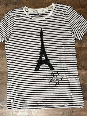 Karl Lagerfeld Paris Striped Sequin Eiffel Tower Graphic Tee •Size S•